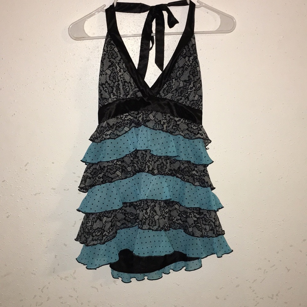 2B Bebe black and blue halter top size M